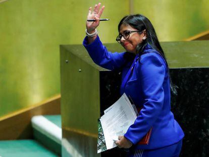 Delcy Rodríguez, en la asamblea de la ONU, en Nueva York en 2019.