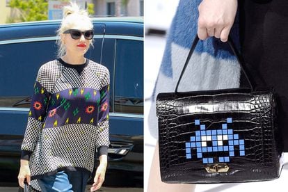 Jersey de Gwen Stefani y bolso de Anya Hindmarch con motivos de ‘Space Invaders’.
