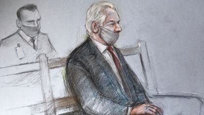 Boceto de Julian Assange durante su comparecencia en el juzgado en Londres el 4 de enero.