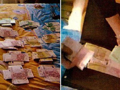 Billetes de 500 y 100 euros hallados en el maletín de Francisco Granados encontrado en el altillo de casa de sus suegros. Las imágenes están documentadas en el informe de la Guardia Civil.
