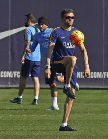 Luis Enrique, a l'entrenament del Barça.