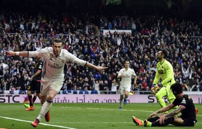 La celebración de Bale después de marcar el 2-0 al Espanyol.