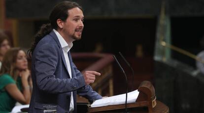 Pablo Iglesias, durante su intervención en la moción de censura.