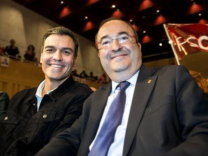 Pedro Sánchez i Miquel Iceta a Girona, durant la campanya de les eleccions catalanes del 21-D