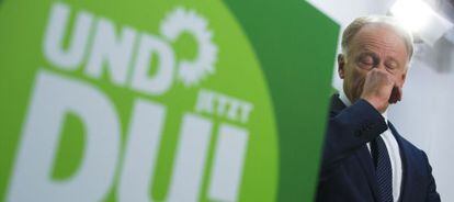 El cabeza de lista de Los Verdes, Jürgen Trittin, en una rueda de prensa.