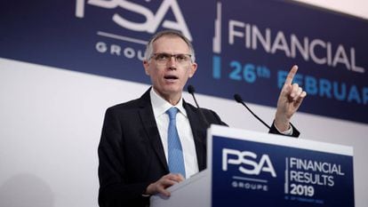 Carlos Tavares, consejero delegado de PSA, durante la presentación de resultados de la compañía de 2019 en Rueil-Malmaison (Francia).