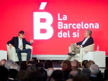 Jaume Collboni y Salvador Illa, en el acto del PSC de Barcelona este sábado.