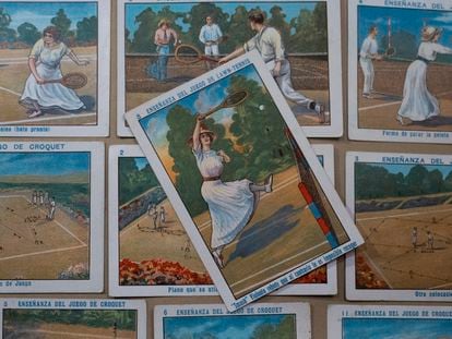 Cromos de 'Enseñanza de los juegos de Lawn-Tennis y Croquet', en la Biblioteca Arús.