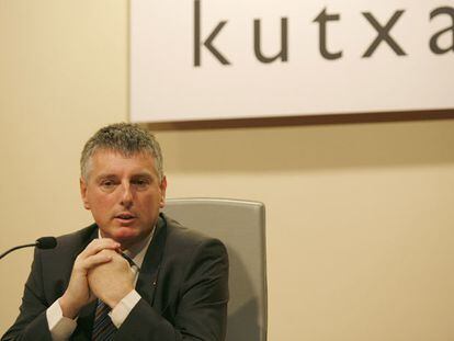 El presidente de la Kutxa, Xabier Iturbe, en una comparecencia pública.