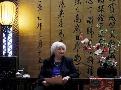 La secretaria del Tesoro de EE UU, Janet Yellen, el día 7 en Pekín.