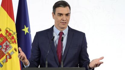 El presidente del Gobierno, Pedro Sánchez, durante el informe de rendición de cuentas de 2021.