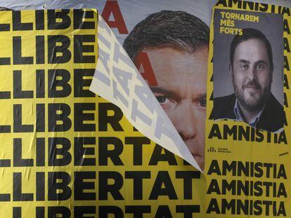 Carteles a favor de la libertad de Oriol Junqueras, durante la campaña para las elecciones del 10 de noviembre.