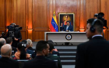 Nicolás Maduro, en una rueda de prensa en febrero.
