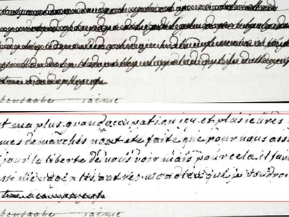 Fragmento de una carta de María Antonieta al conde de Fersen del 19 de octubre de 1791 antes y después del tratamiento llevado a cabo por los investigadores.