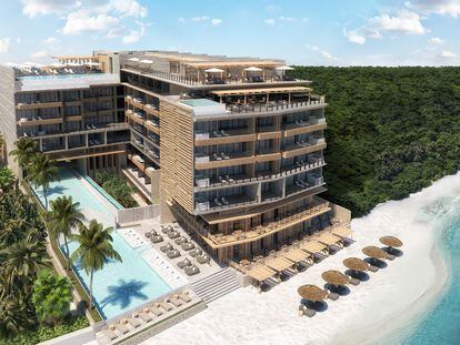 Recreación del resort de The Fives Oceanfront en Puerto Morelos (México), desarrollado por TM Grupo.