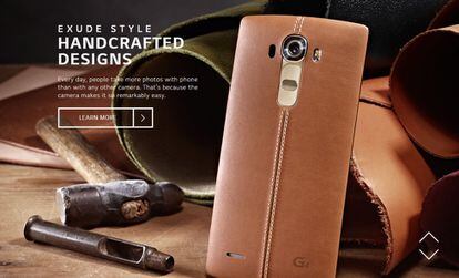 Nuevo diseño del LG G4 filtrado en su página web mostrando sus nuevas carcasas en piel.