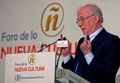 El presidente de la SGAE, Teddy Bautista, esta mañana en el desayuno informativo del foro de la Nueva Cultura.