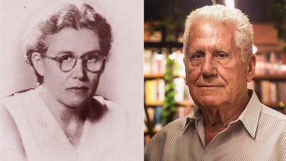 A la izquierda: María Fernández-Grandizo en una imagen sin datar. A la derecha, Manuel Laguna en una librería de Ciudad de México en diciembre de 2019. CEDIDA POR LA FAMILIA / SEILA MONTES