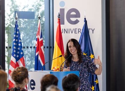 Jacinda Ardern, este martes en Madrid durante su intervención en las jornadas Tech4Democracy organizadas por la IE University.