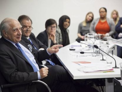 Peter Sutherland en un encuentro en Londres en febrero de 2016. Foto / ODI. CC BY-NC.