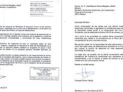 Cartas entre la Generalitat y el Gobierno.