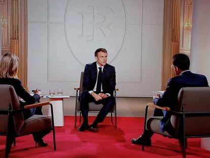 El presidente francés, Emmanuel Macron, durante la entrevista televisiva del miércoles en París.