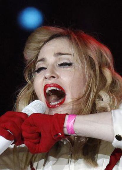 La cantante Madonna durante el concierto en Moscú en el que apoyó a las Pussy Riot.