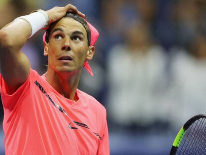 Rafael Nadal celebra su victoria ante Lajovic.