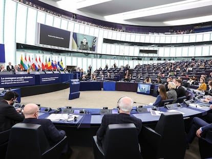 Volodimir Zelenski, presidente de Ucrania, habla ante el Parlamento Europeo
PARLAMENTO EUROPEO/ALEXIS HAULOT
14/12/2022