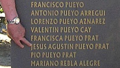 Detalle del monolito con los nombres de los familiares de Pueyo.