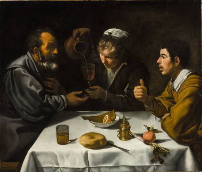 &#039;Escena de taberna con dos hombres y una mujer&#039;, de Vel&aacute;zquez (1618-19), &oacute;leo para la exposici&oacute;n &#039;Obras maestras de Budapest. Del Renacimiento a las Vanguardias&#039;, en el Museo Thyssen.