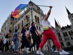 FILE PHOTO: Demonstrators march as they protest against Hungarian Prime Minister Viktor Orban and the latest anti-LGBTQ law in Budapest, Hungary, June 14, 2021. REUTERS/Marton Monus/File Photo