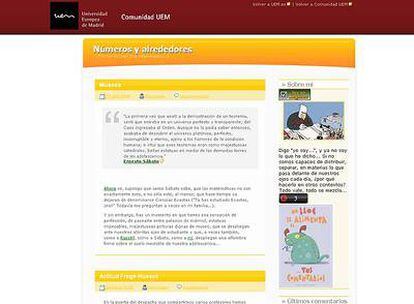 Pantalla de un <i>blog</i> sobre Matemáticas de la Universidad Europea de Madrid.