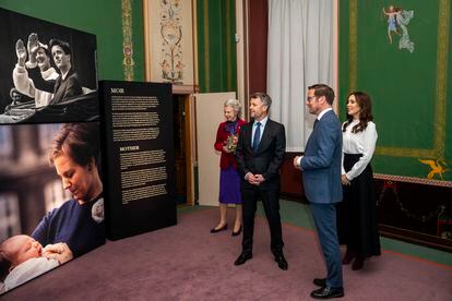King Frederick and Mary of Denmark, accompanied by Princess Benedicta and historian Thomas C. Thulstrup, tour the exhibition on March 21, 2024.