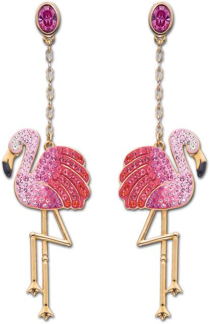 Pendientes en cadena chapada de oro y cristales de Swarovski con forma de flamenco, de Swarovski (99 euros).