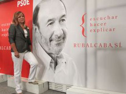 Elena Valenciano en la presentación de la campaña de Rubalcaba.