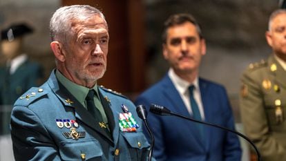 El teniente general de la Guardia Civil Manuel Llamas, durante la inauguración de la exposición temporal con motivo del 175 aniversario del instituto armado en el Museo del Ejército de Toledo, en abril de 2019.