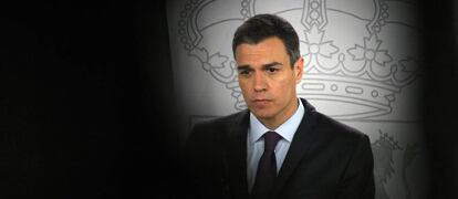 El presidente del Gobierno, Pedro S&aacute;nchez, en una comparecencia en La Moncloa.