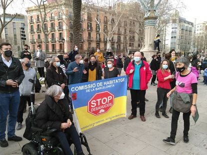 Una protesta de la Plataforma de Afectados por la Hipoteca (PAH) en Barcelona, a finales de febrero.