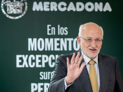 Juan Roig, presidente de Mercadona, este martes en Valencia durante la presentación de resultados de la compañía.