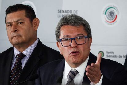 El líder de Morena en el Senado, Ricardo Monreal, durante la conferencia de prensa en la que denunció a Layda Sansores, el 9 de noviembre de 2022, en Ciudad de México.