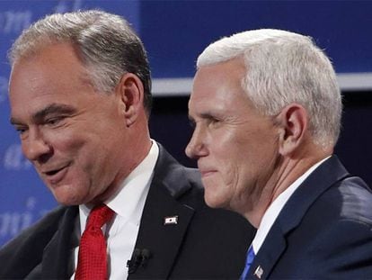 Los candidatos a la vicepresidencia Tim Kaine y Mike Pence.