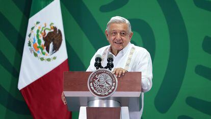 El presidente de México, Andrés Manuel López Obrador, durante su conferencia mañanera del 22 de julio de 2022, en Puerto Vallarta, Estado de Jalisco.