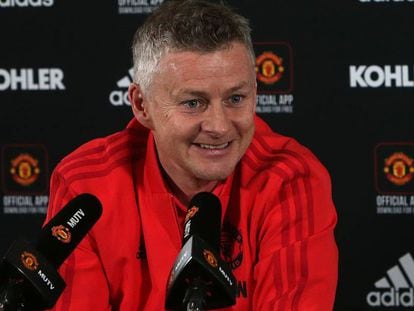 Ole Gunnar Solskjaer, este lunes en rueda de prensa