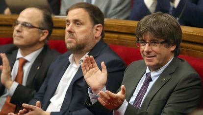 Junqueras i Puigdemont, durant el debat d'una llei secessionista.