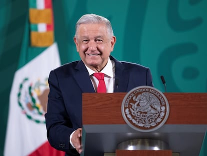 El presidente Andrés Manuel López Obrador durante una rueda de prensa este lunes.