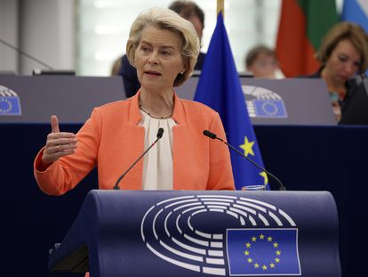 La presidenta de la Comisión Europea, Ursula Von der Leyen, durante el Debate del Estado de la Unión en Estrasburgo.