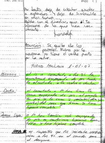 Una de las páginas del libro de incidencias de la residencia donde se especifican las penalidades de los ancianos.