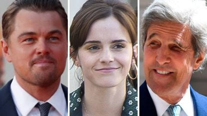 Leonardo DiCaprio, Emma Watson y John Kerry.