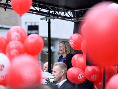 La primera ministra sueca, Magdalena Andersson, en un mitin en Uppsala este miércoles.